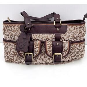 Archival GF FERRE Monogram Cargo Bag | Genuine Leather | Beige & Brown